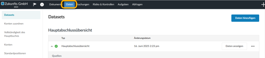 Screenshot der Seite Datasets