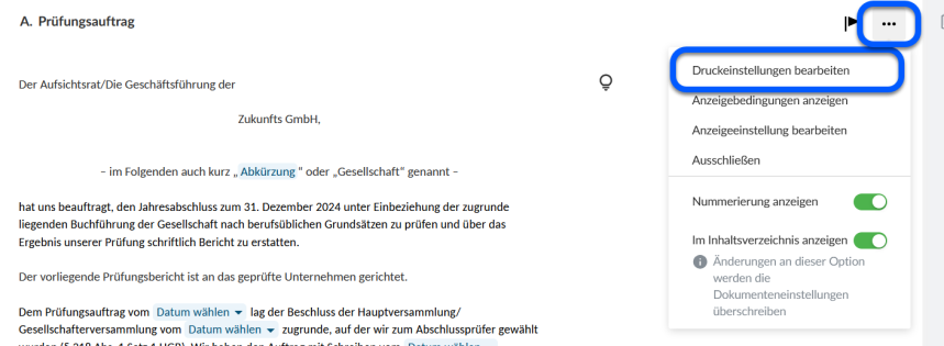 Screenshot des Eintrags Druckeinstellungen bearbeiten