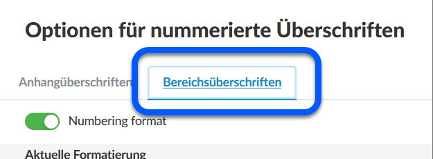 Screenshot der Registerkarte Bereichsüberschriften