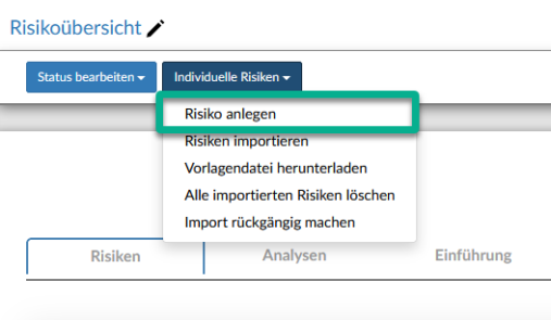 Screenshot des Eintrags Risiko anlegen