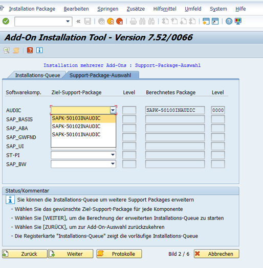 Support-Package-Auswahl