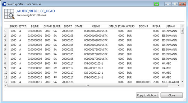 Example for the "Preview” feature for /AUDIC/RFBELJ00_HEAD