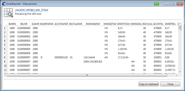 Example for the "Preview” feature for /AUDIC/RFBELJ00_ITEM