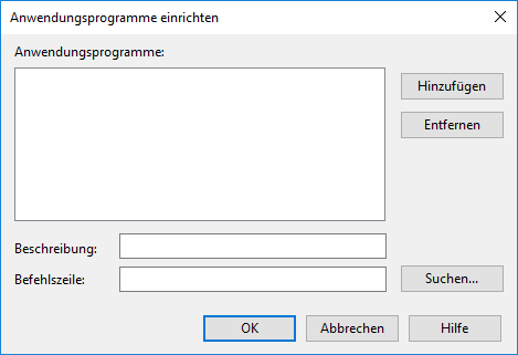 Im Dialog Anwendungsprogramme einrichten können Sie Programme innerhalb einer Liste hinzufügen oder entfernen.